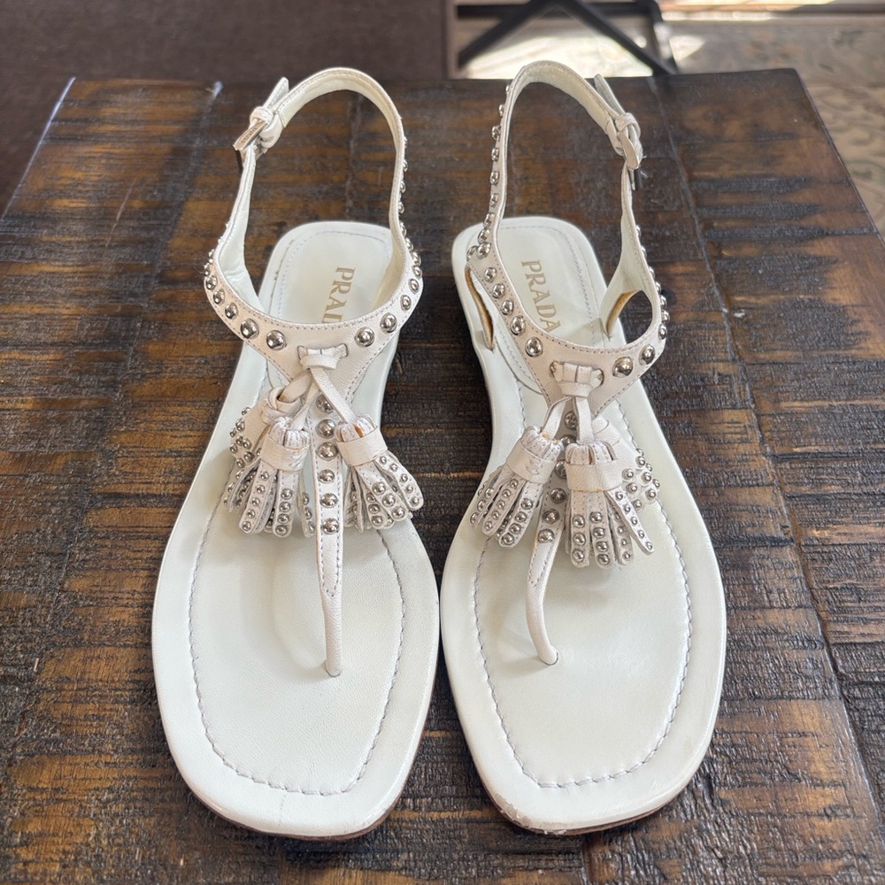 Prada CLASSIC Cream Studded Women's Sandals